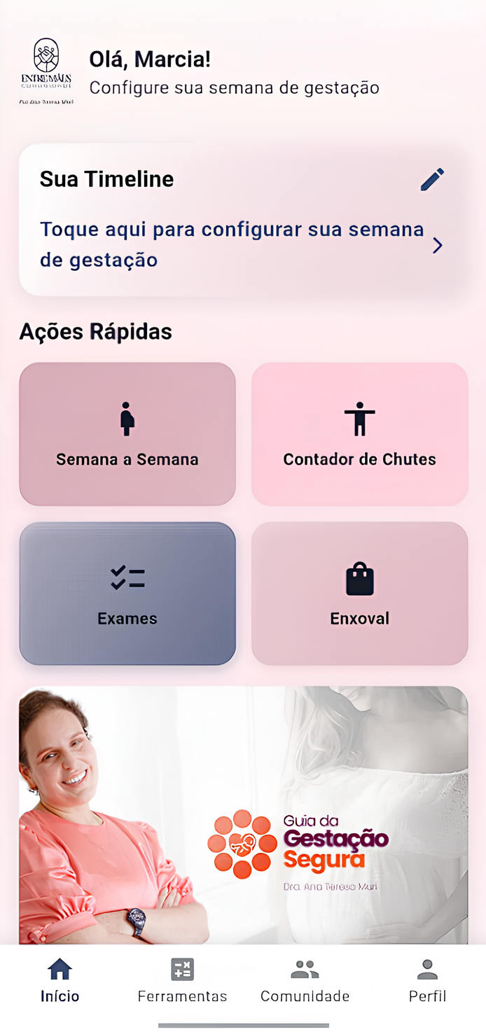 Tela do app Entre Mães